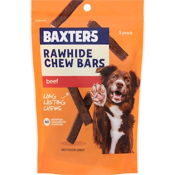 Baxter's Dog Treat Rawhide Chew Bars Beef 5 pack