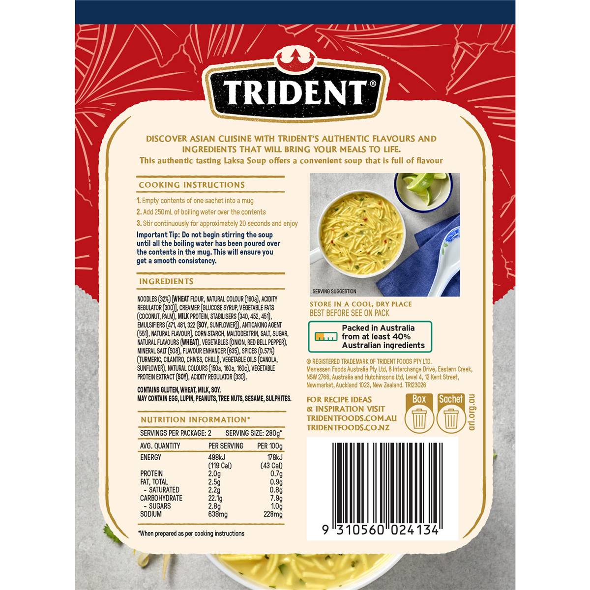 Trident Laksa Flavour Instant Soup With Noodles 60g