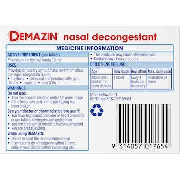 Demazin Nasal Decongestant Tablets 24 pack