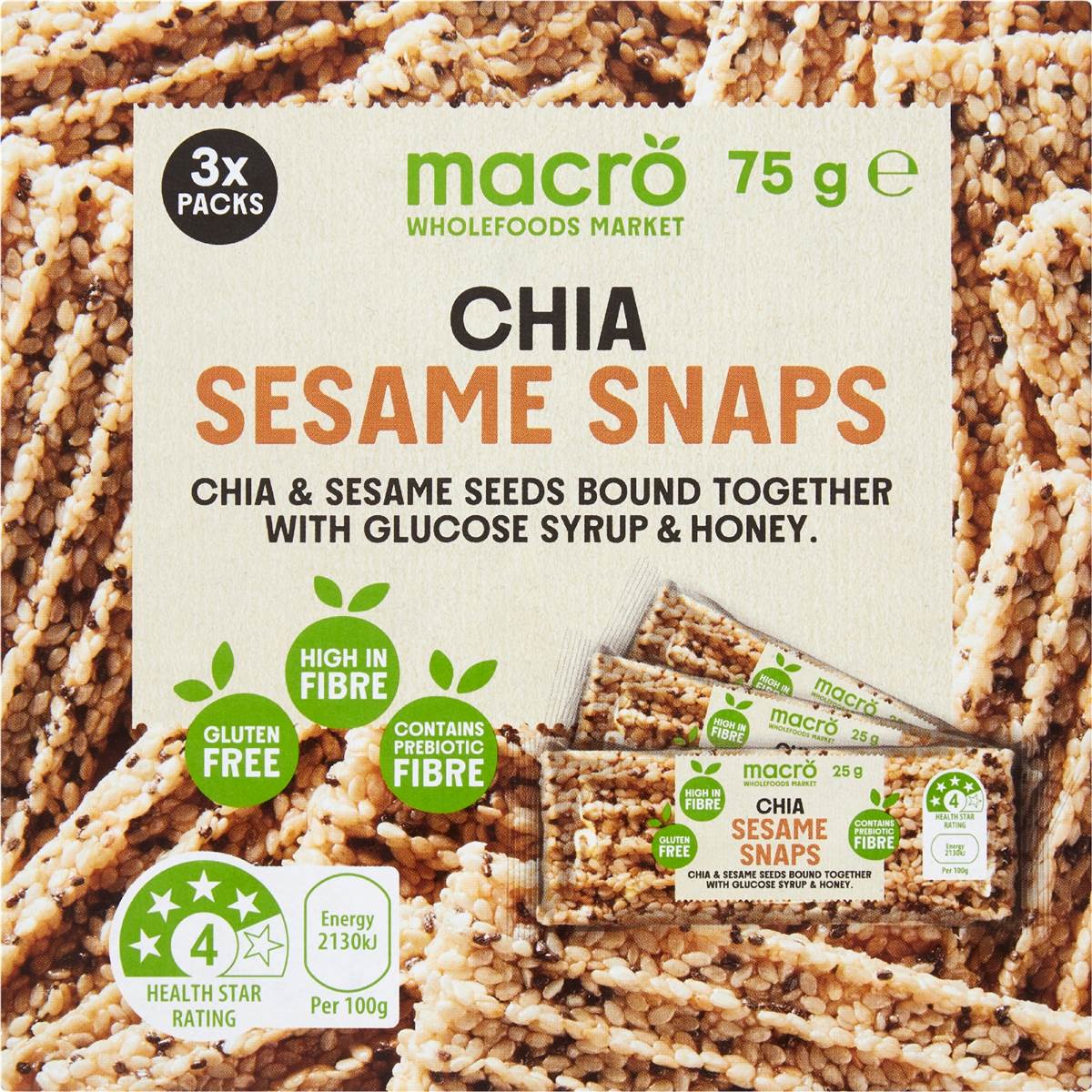 Macro Chia Sesame Snaps 3 pack