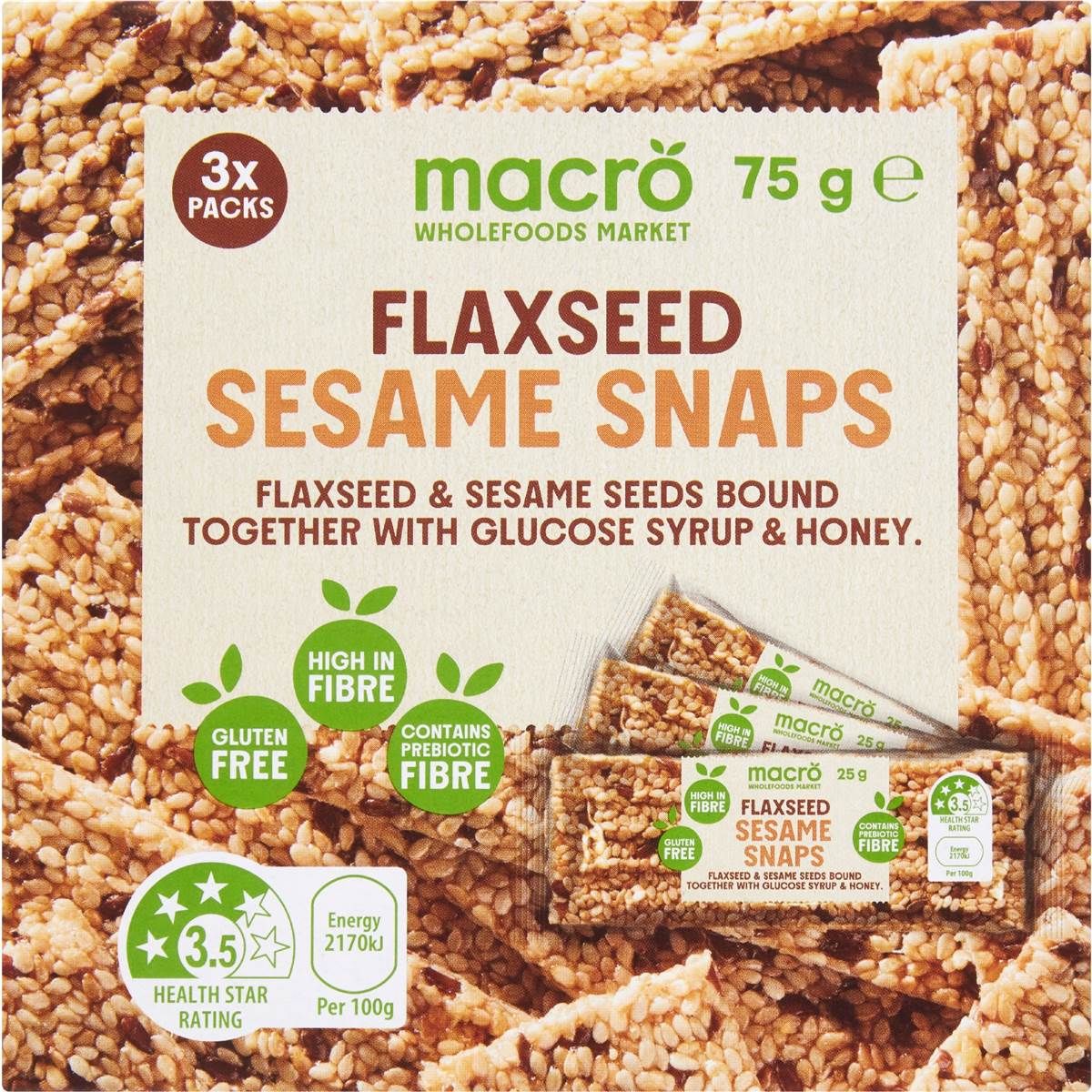 Macro Flaxseed Sesame Snaps 3 pack