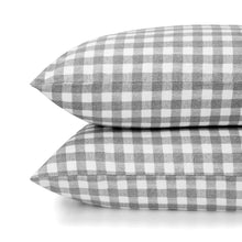 Gingham Cotton Flannelette Sheet Set - Queen Bed, Grey
