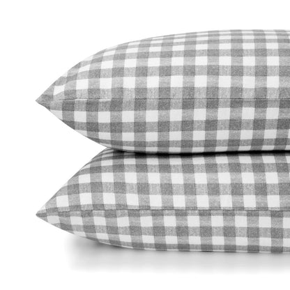 Gingham Cotton Flannelette Sheet Set - Queen Bed, Grey