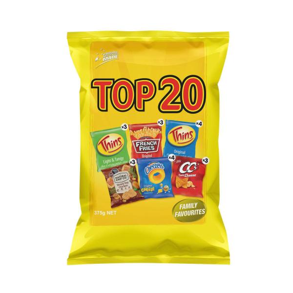 TOP 20 VARIETY POTATO CHIPS 20PK:TOP 20:.:375GRAM