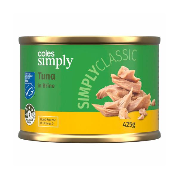 COLES SIMPLY TUNA IN BRINE 425G