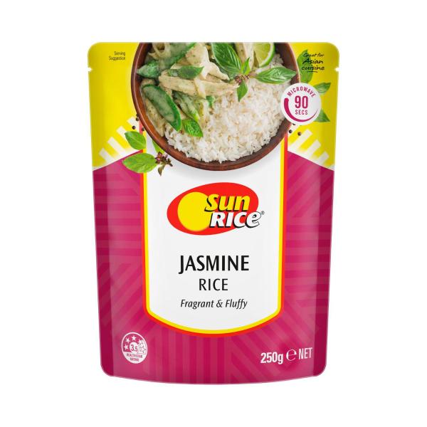 SUNRICE MICROWAVE JASMINE RICE POUCH 250G