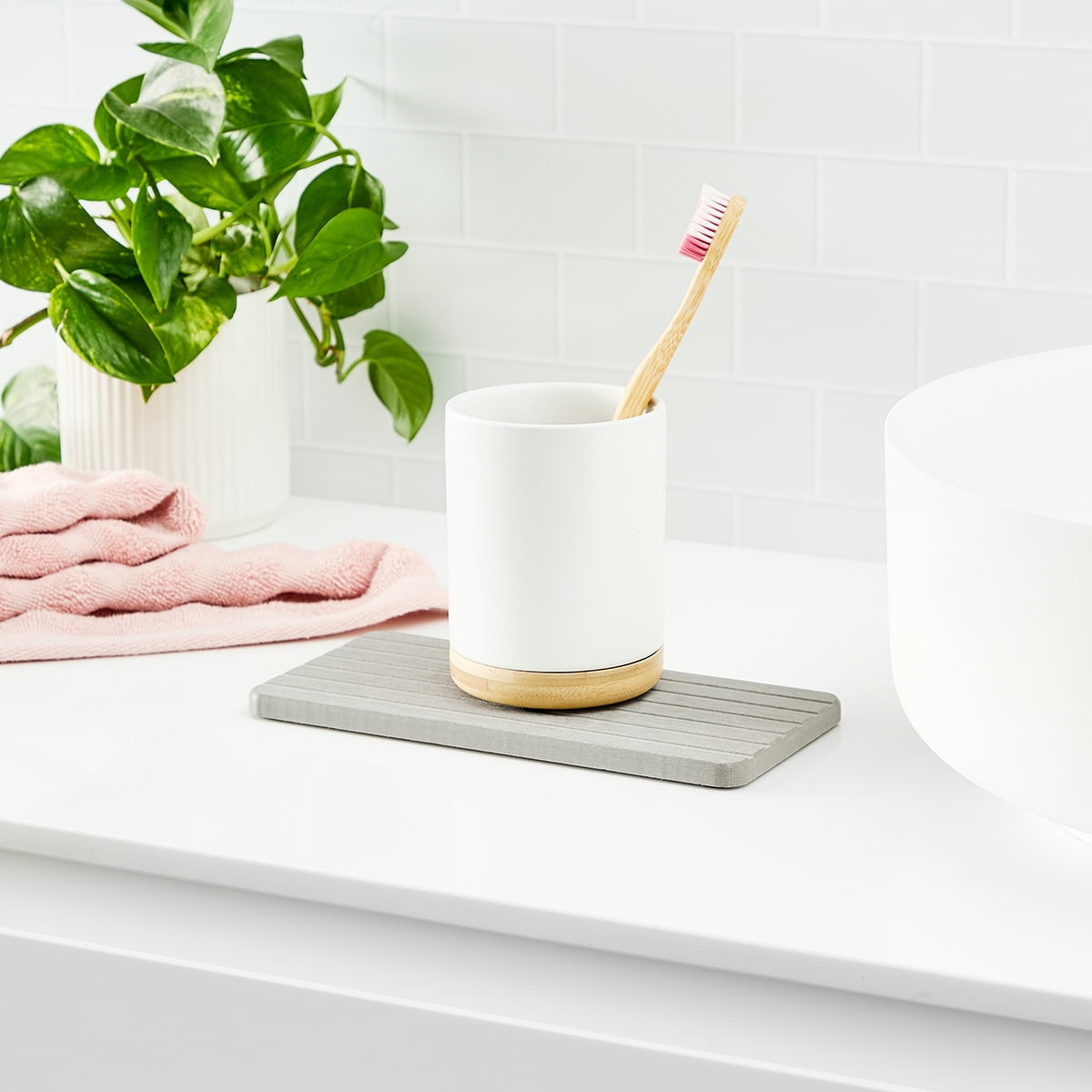 Stone Dry Bath Mat and Tray Set