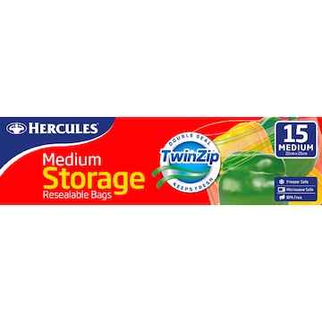 Hercules Resealable Twin Zip Medium Storage Bag 15 pack