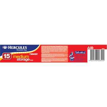 Hercules Resealable Twin Zip Medium Storage Bag 15 pack