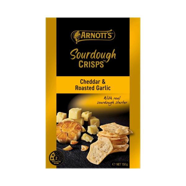 ARNOTTS SOURDOUGH CRACKERS:CHEDDAR & ROAST GARLIC:.:150 GRAM