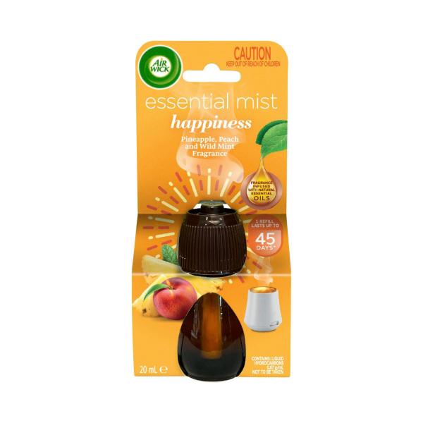 AIR WICK ESSENTIAL MIST AROMA REFILL HAPPINESS PINEAPPLE- PEACH AND WILD MINT FRANGRANCE 20ML