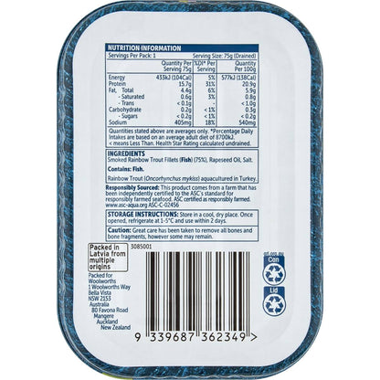 Woolworths Smoked Rainbow Trout Fillet Pieces In Oil 110g