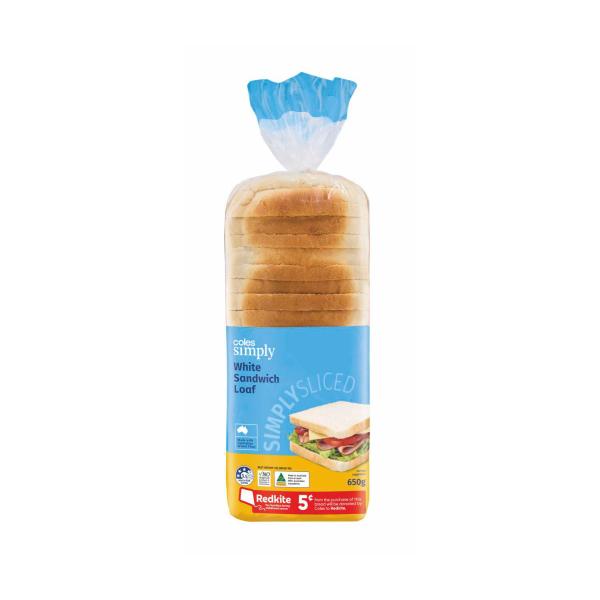 COLES SIMPLY WHITE SANDWICH LOAF 650G