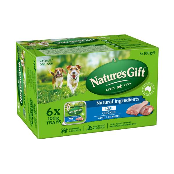 NATURE'S GIFT LOAF REAL CHICKEN WET DOG FOOD 6X100G