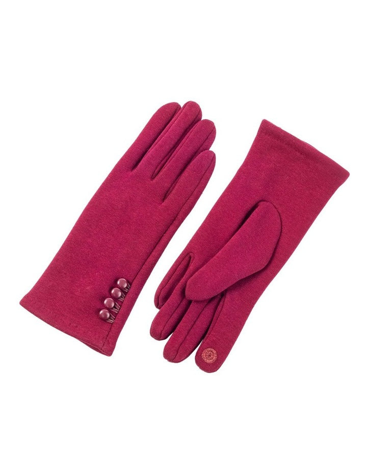 Button Trimmed Gloves in Burgundy
