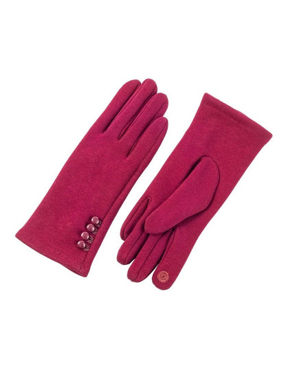 Button Trimmed Gloves in Burgundy