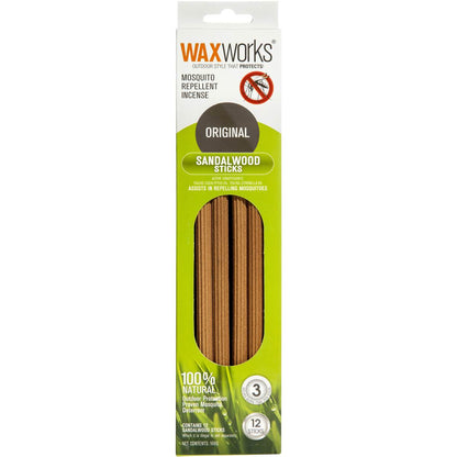Waxworks Sandalwood Mozzie Sticks With Eucalyptus & Citronella 12 Pack