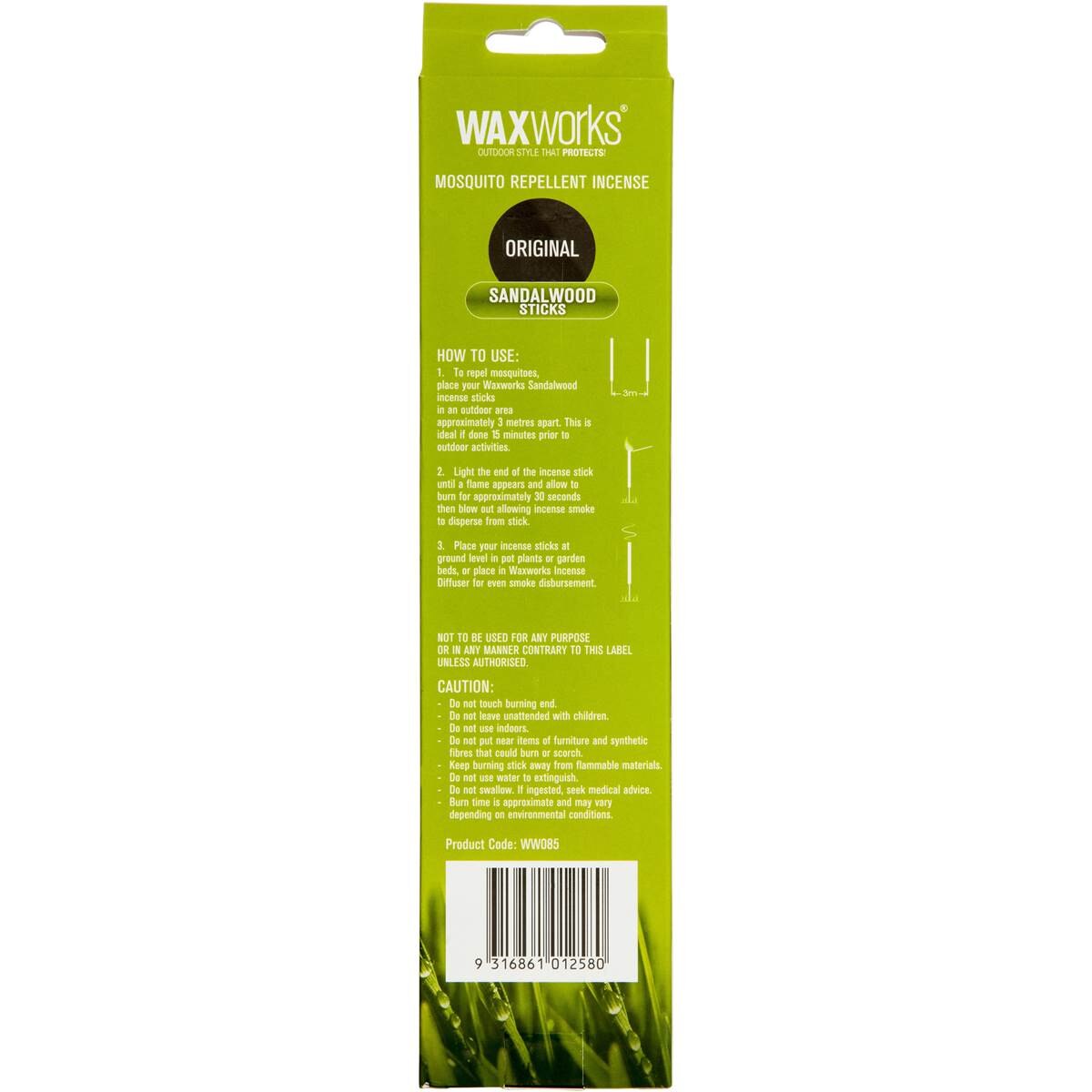 Waxworks Sandalwood Mozzie Sticks With Eucalyptus & Citronella 12 Pack