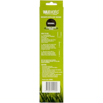Waxworks Sandalwood Mozzie Sticks With Eucalyptus & Citronella 12 pack