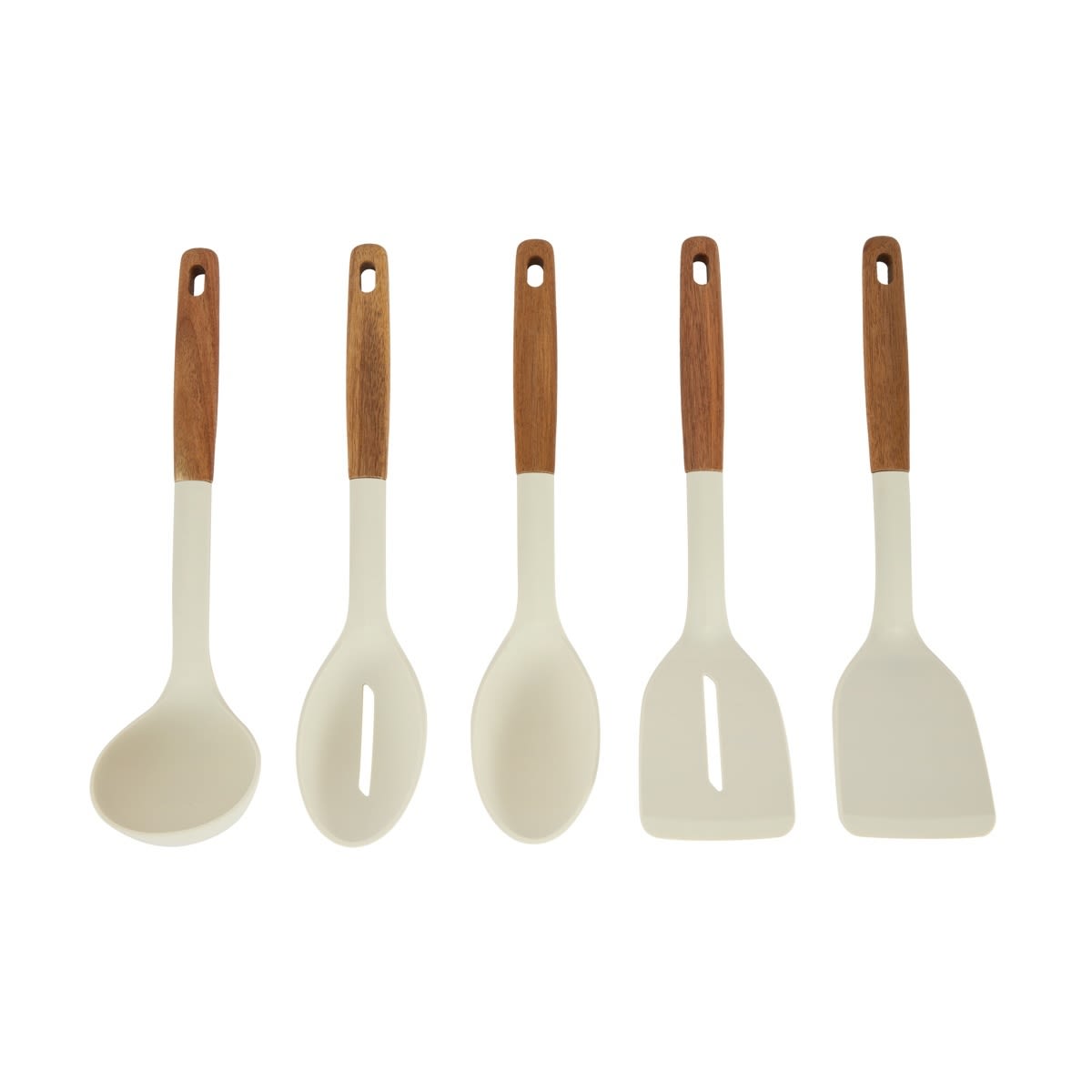 Set of 5 Silicone Utensils with Acacia Handles