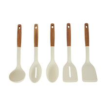Set of 5 Silicone Utensils with Acacia Handles