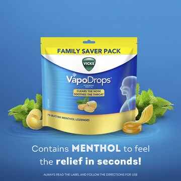 Vicks VapoDrops Butter Menthol Lozenges 70 pack