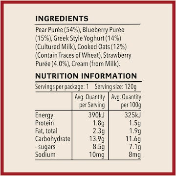 Heinz Smoothie Pear, Berry, Oat, Greek Yoghurt Baby Food 8+ M 120g