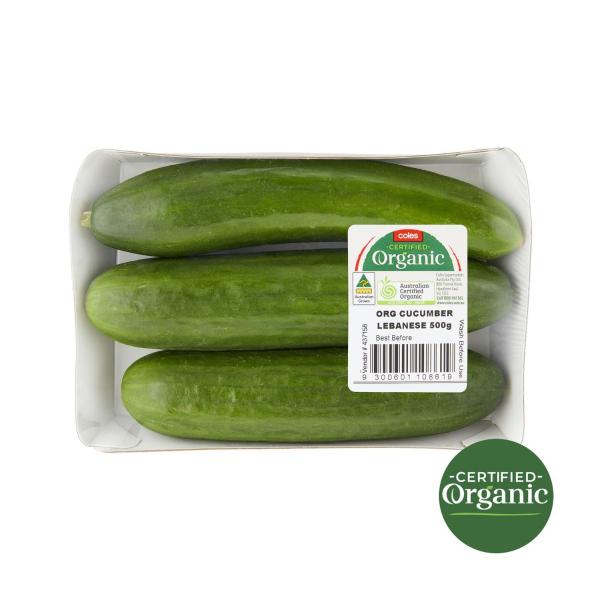 COLES ORGANIC CUCUMBERS:LEBANESE:.:500 GRAM