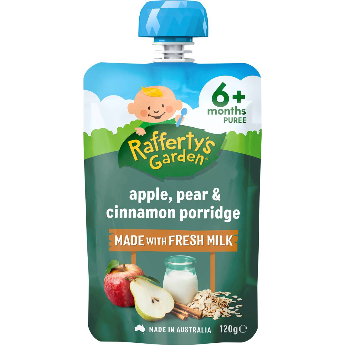 Rafferty's Garden Baby Food Pouch Apple, Pear & Cinnamon Porridge 6+ Months 120g