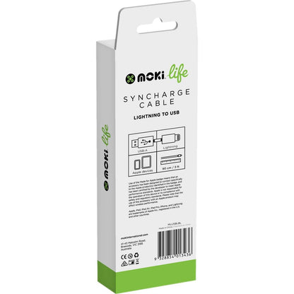 Moki Life 90cm Syncharge Cable Lightning to USB Blue each
