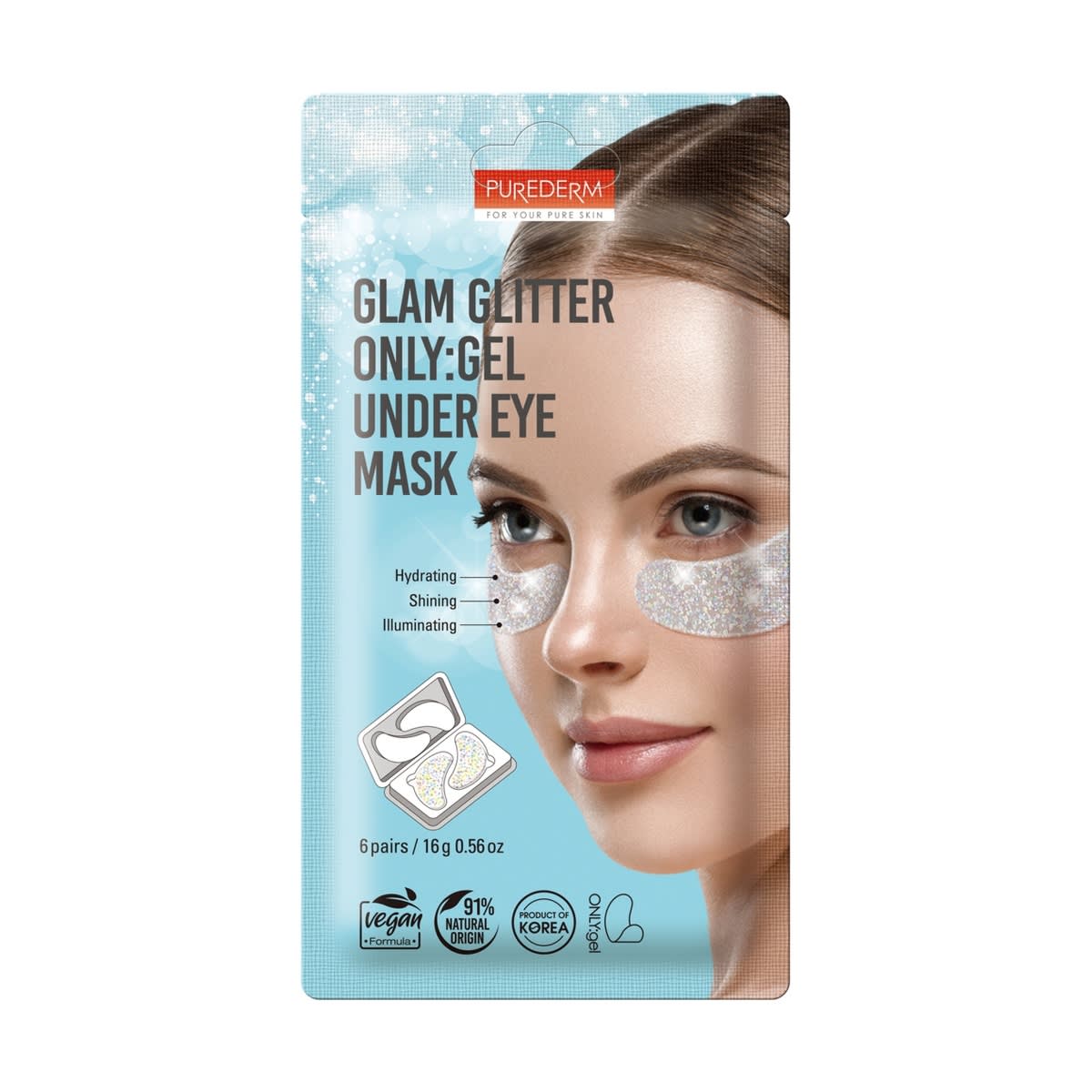 Purederm Glam Glitter ONLY: Gel Under Eye Mask 16g - Triple Hyaluronic Acid, Jewelry Complex and Coconut