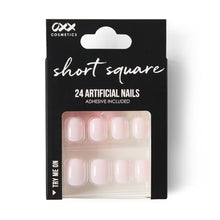 OXX Cosmetics 24 Pack Artificial Nails with Adhesive - Short Square Shape, Pink