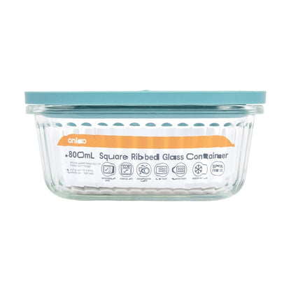 800ml Square Ribbed Glass Container