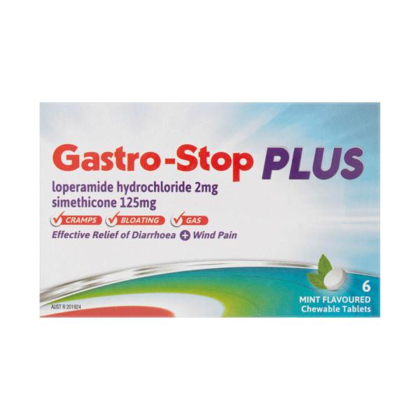 GASTRO-STOP PLUS EFFECTIVE RELIEF OF DIARRHOEA & WIND PAIN CHEWABLE TABLETS 6 PACK