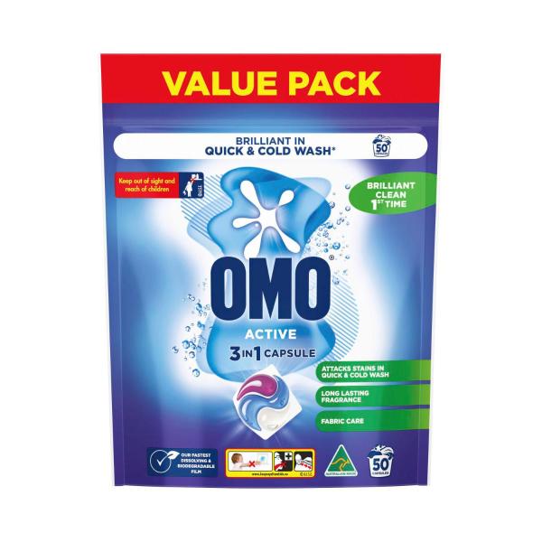OMO 3 IN 1 LAUNDRY CAPSULES ACTIVE 50PK
