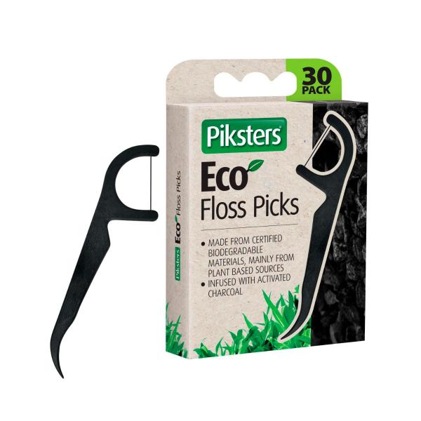 PIKSTERS ECO CHARCOAL FLOSS PICKS 30 PACK