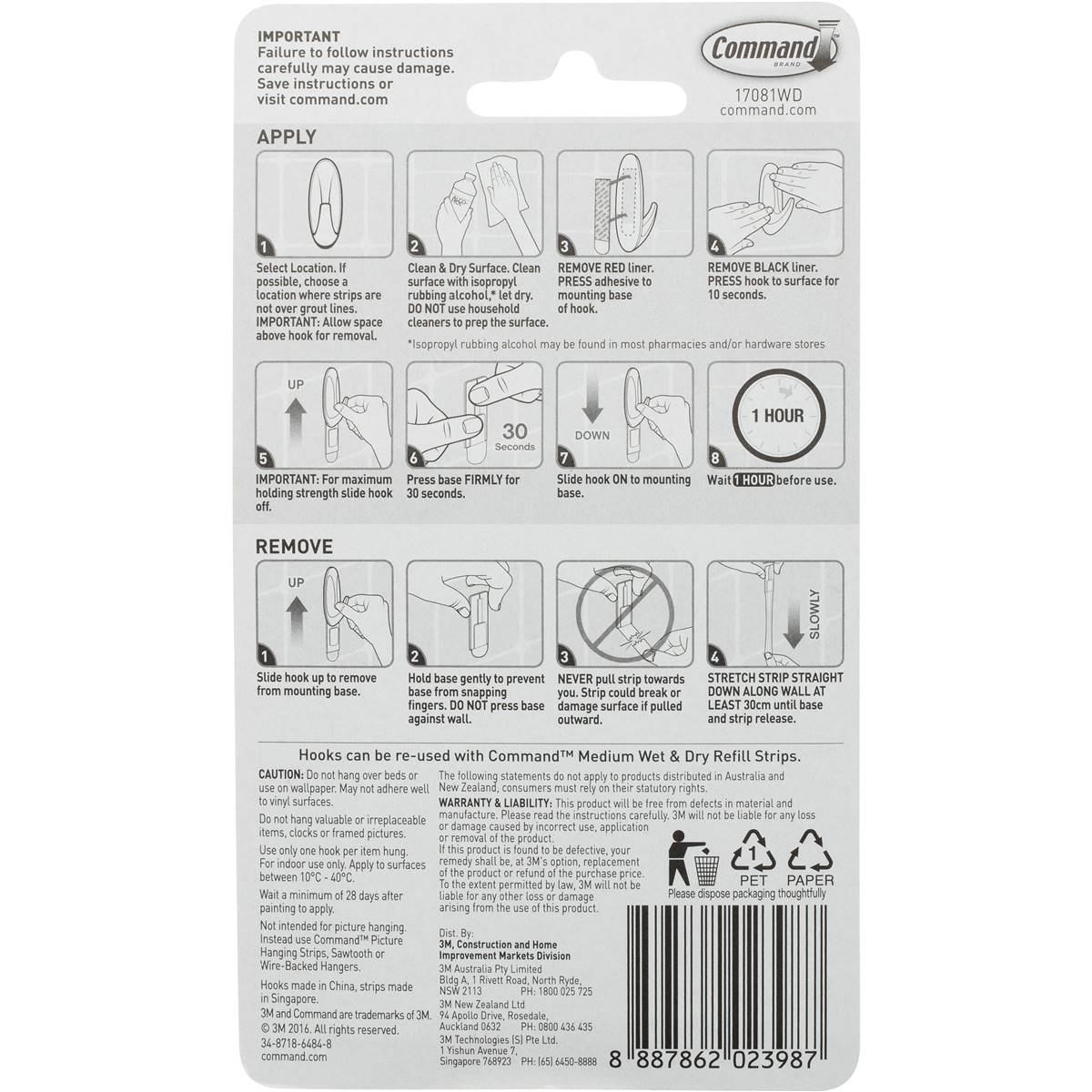 3M Command Wet & Dry Designer Hook 2 Pack