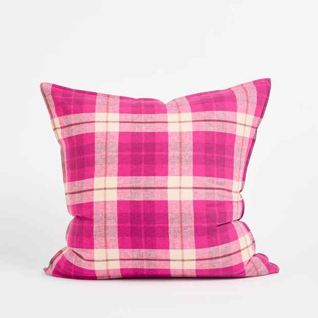 Aster Check Linen/Coton European Pillowcase - Fuschia