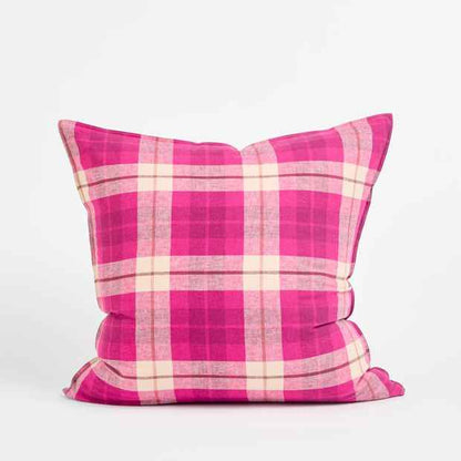 Aster Check Linen/Coton European Pillowcase - Fuschia