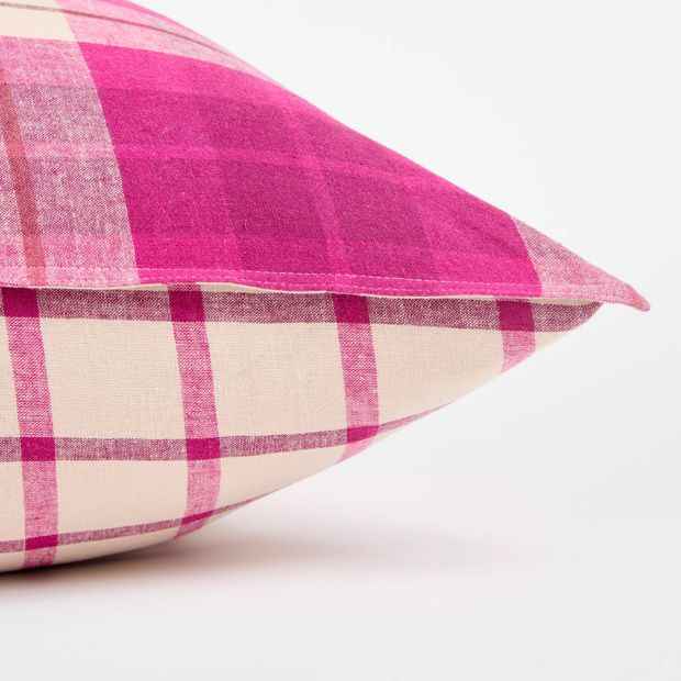 Aster Check Linen/Coton European Pillowcase - Fuschia