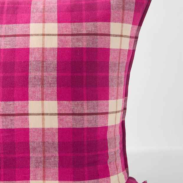 Aster Check Linen/Coton European Pillowcase - Fuschia