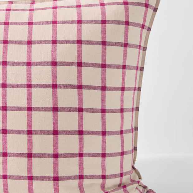Aster Check Linen/Coton European Pillowcase - Fuschia