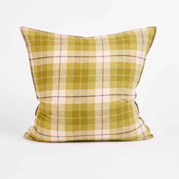 Aster Check Linen/Coton European Pillowcase - Olive