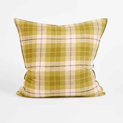 Aster Check Linen/Coton European Pillowcase - Olive