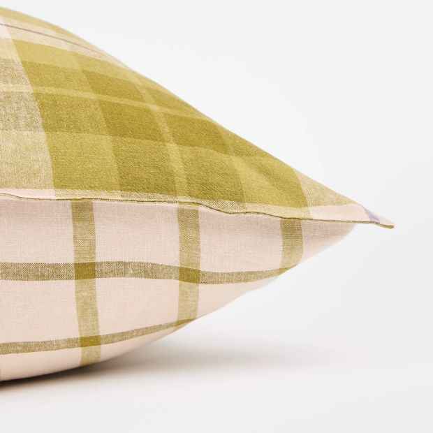 Aster Check Linen/Coton European Pillowcase - Olive