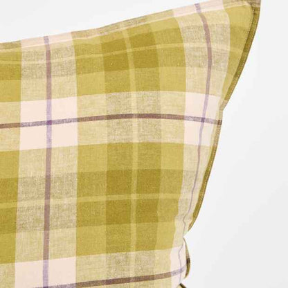Aster Check Linen/Coton European Pillowcase - Olive