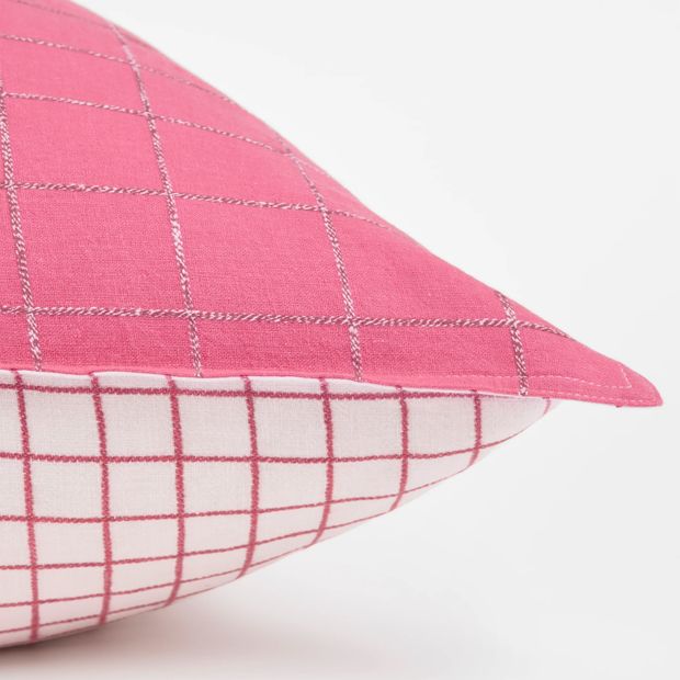 Ayla Check Linen/Cotton European Pillowcases - Wild Rose
