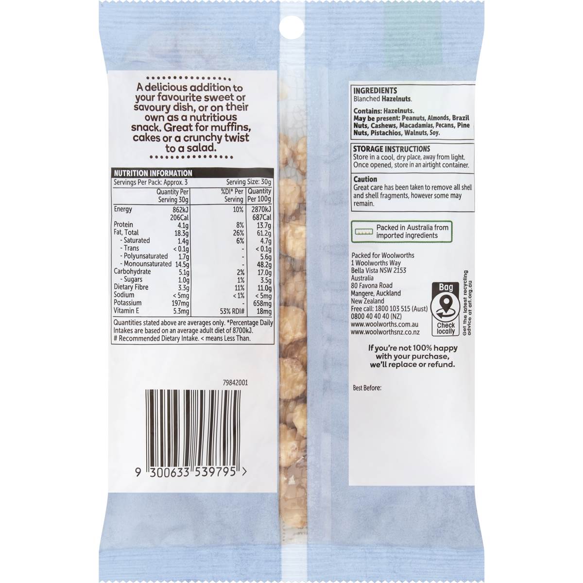 Woolworths Hazelnut Kernels 110g