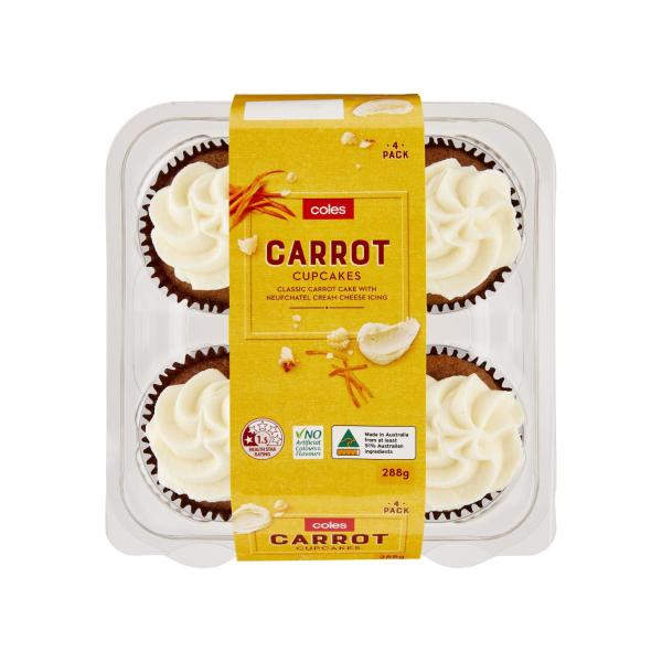 COLES CARROT CUPCAKES 4PK