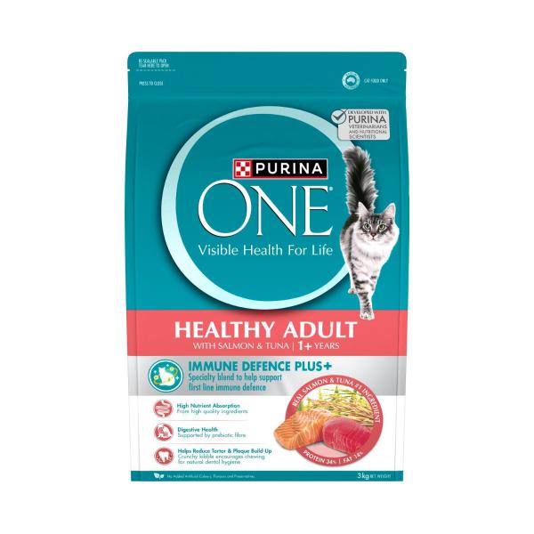 PURINA ONE ADULT HEALTHY WITH SALMON & TUNA DRY CAT FOOD 3 KG